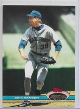 1991 Stadium Club Baseball Erik Hanson Card # 9 Rare Variation F Copyright