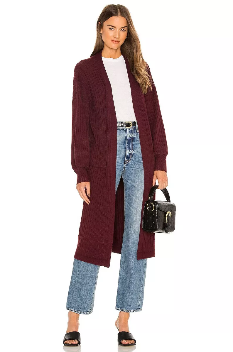 525 Rib Duster Cardigan Sweater Malbec Deep Red Rib Knit Long XS S