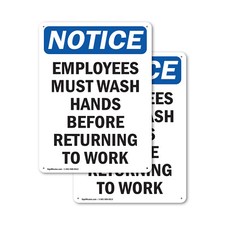 2 Pack Employees Must Wash Hands Before OSHA Notice Sign Decal Metal Plastic