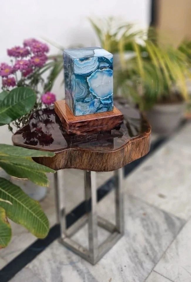 4"x4"x6" Natural Blue Agate Stone Lighting Lamp Handmade Bedroom Night Lamp Deco - Image 4 of 4