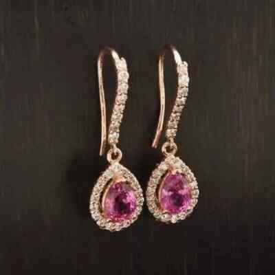 18K Rose Gold Over 4Ct Lab Created Sapphire Pretty Drop & Dangle Earrings