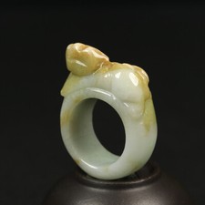 Size 9.5 Certified Grade A Brown Green Natural Jadeite Jade Ring Pixiu 01657