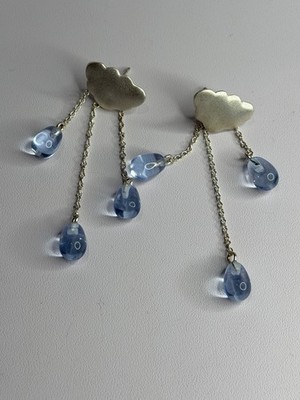 Wolke Quaste Regentropfen 925 Sterling Silber blaue Kristall Ohrringe