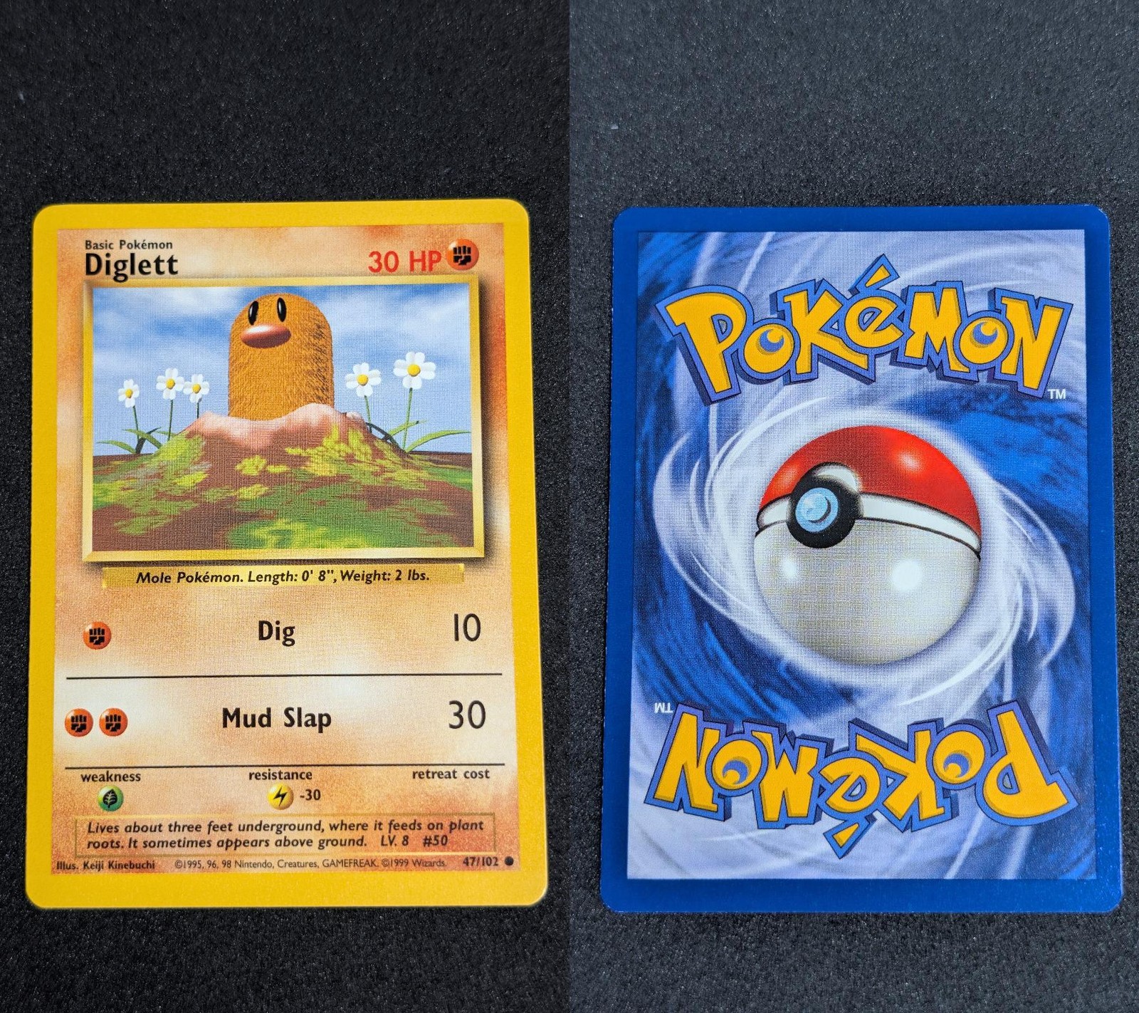 Diglett 47/102 Common Base Set Unlimited Pokemon Lightly Played