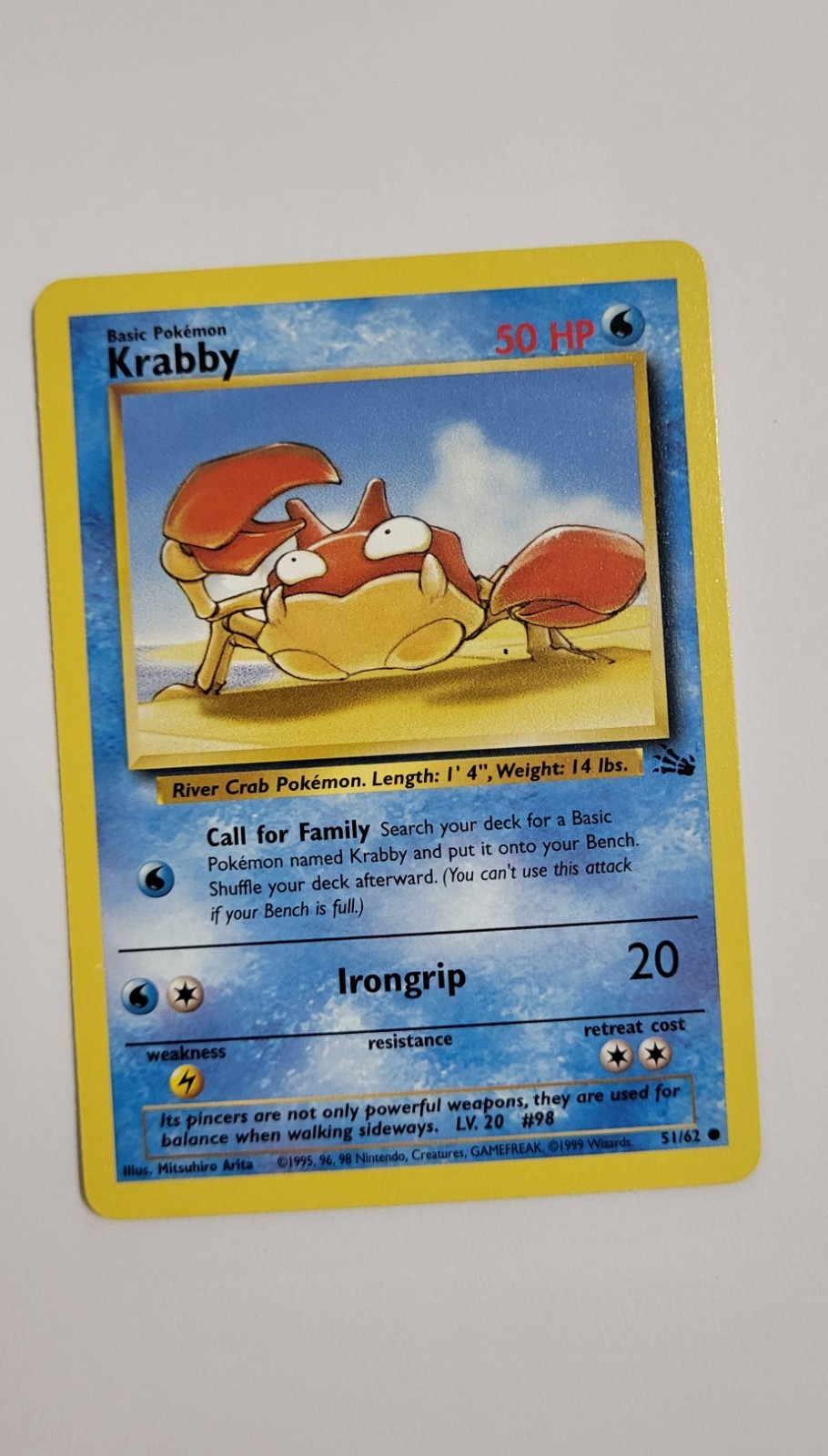 1999 Pokémon Fossil #51 Krabby Card - Base Set
