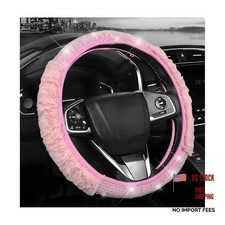 Diamond Fluffy Steering Wheel Cover, 15 Inch Fur Steering Wheel Protector Pink