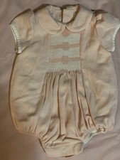 NWOT Dondolo Pink Smocked Bow Bubble Grandmillennial Romper Infant Sz 6M Easter