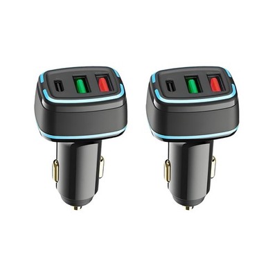 Ankuee USB C Car Charger, 2PCS 3 Port 75W Super Mini Type C Cigarette Black 