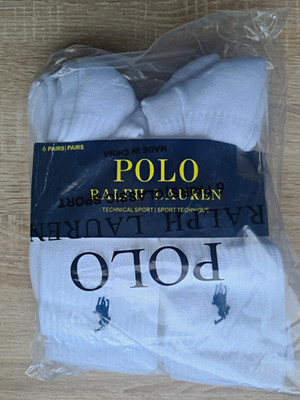 Polo Ralph Lauren Herren Sportsocken 6 Paar Weiß Baumwolle Gr. 43-46 Logo