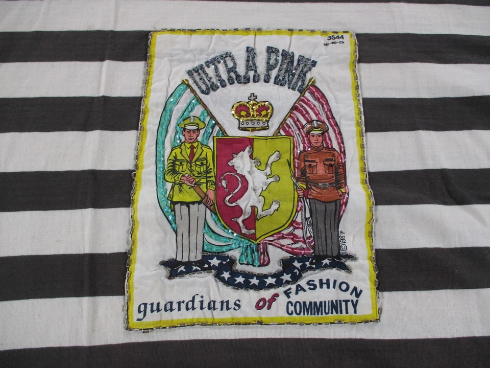 Vintage Ultra Pink Shirt Womens XL Black White Striped Crest Graphic 80s - Image 2 of 4