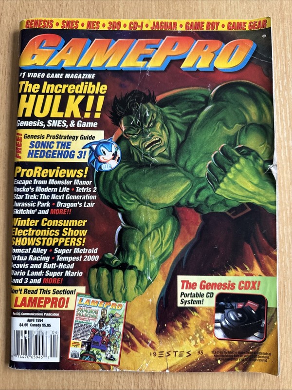 GamePro Magazine April 1994 Incredible Hulk Sonic Hedgehog 3 With April Fool's