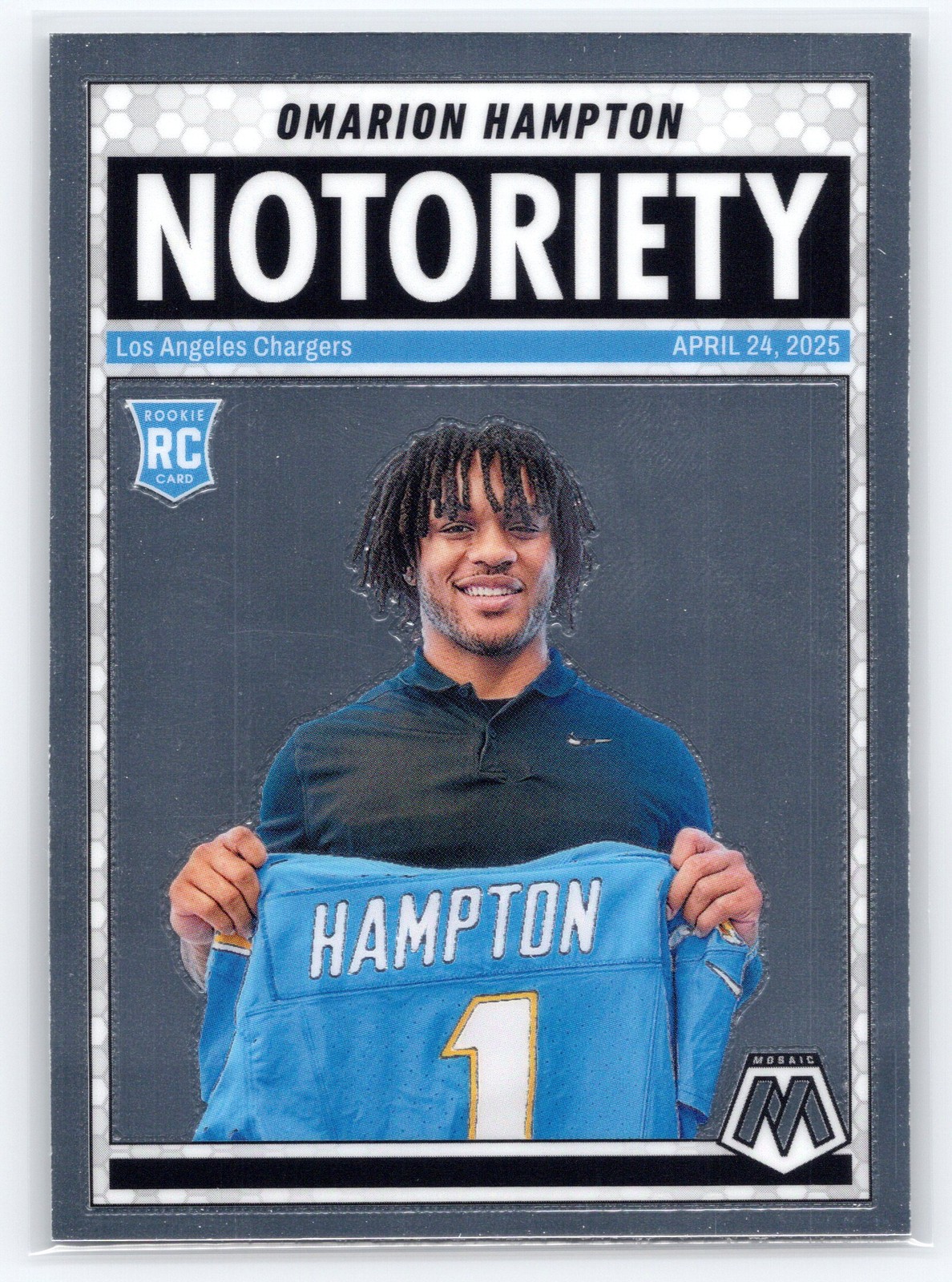 2025 Panini Mosaic #20 Omarion Hampton Notoriety Los Angeles Chargers