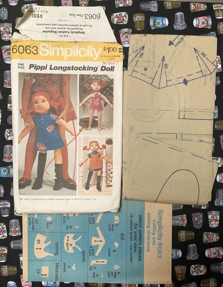 1970s Simplicity 6063 Pippi Longstocking Rag Doll & Clothes Sewing Pattern UNCUT - Image 3 of 4