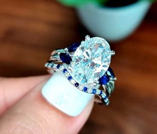 Oval Cut Simulated Diamond Bridal Set Wedding Band Ring In 14k White Gold Plated