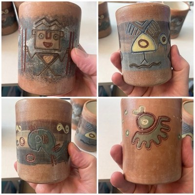 Set Of 4 SEMINARIO Urubamba- CUSCO PERU Folk Art Pottery Mugs 12oz