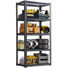 5 Tiers Steel Heavy Duty Adjustable Garage Storage Shelving Unit in Black 35.4