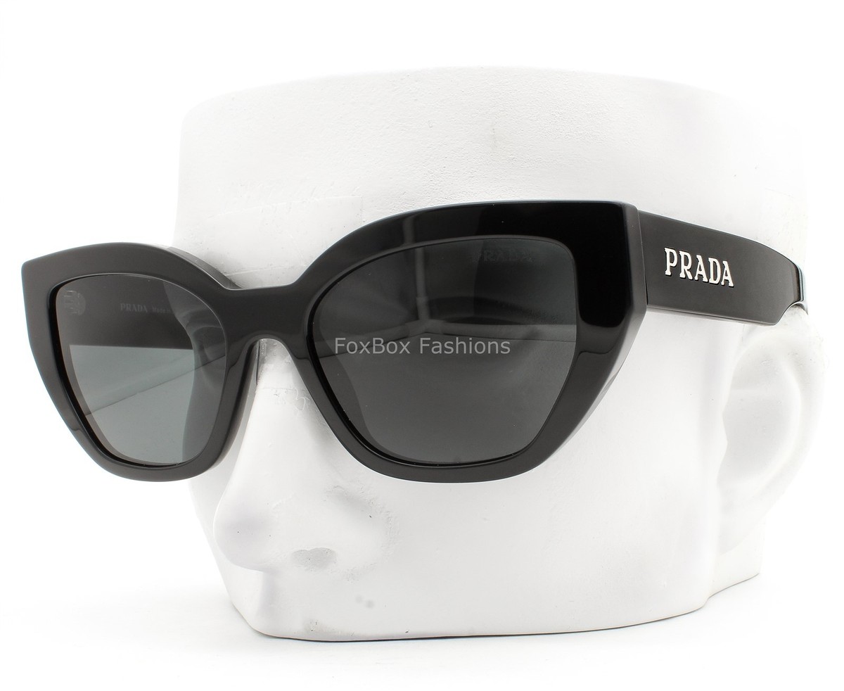 Prada Sunglasses Polished Black Silver Logo Gray Tint SPR A09 1AB