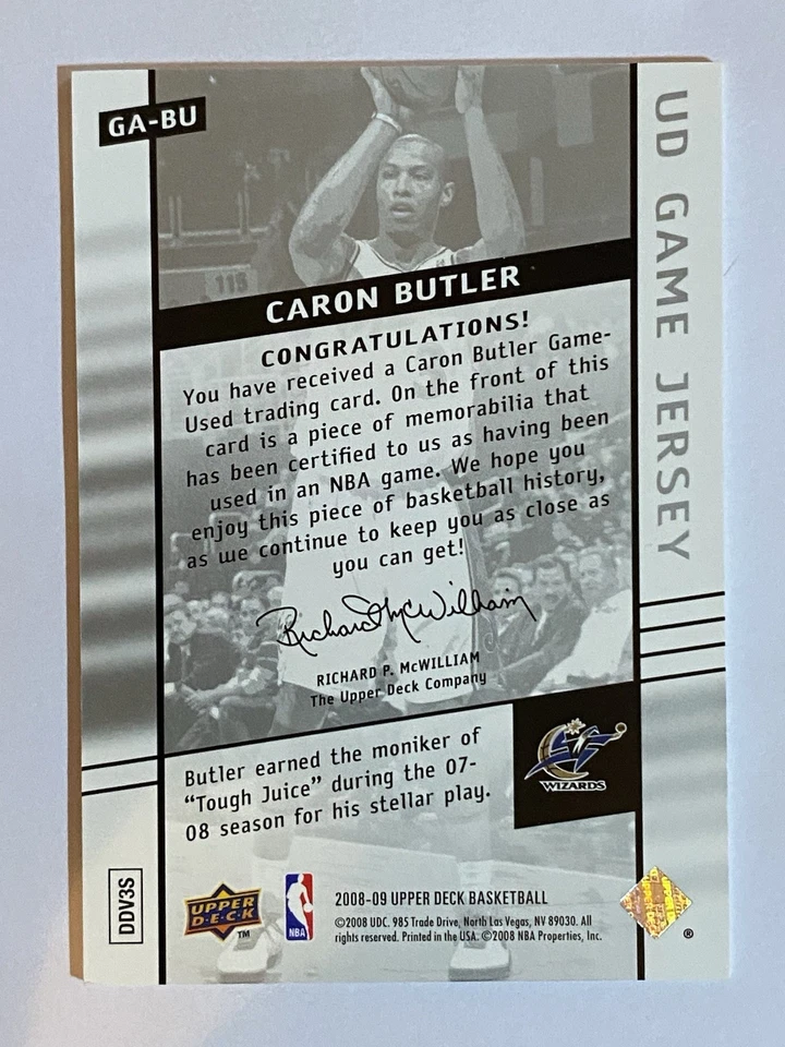 Camiseta deportiva 2008-09 Upper Deck - Ud Game Caron Butler #GA-BU (MEM) Foto 2 de 2
