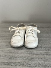 Vintage Stride Rite Baby Walking Shoes White Leather Hard Soles Sz 3 1/2