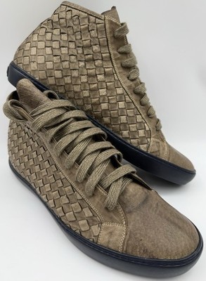 Pantofola d Oro 12US 45EU Brown-Grey Woven Leather High Top Sneaker Boot Italian