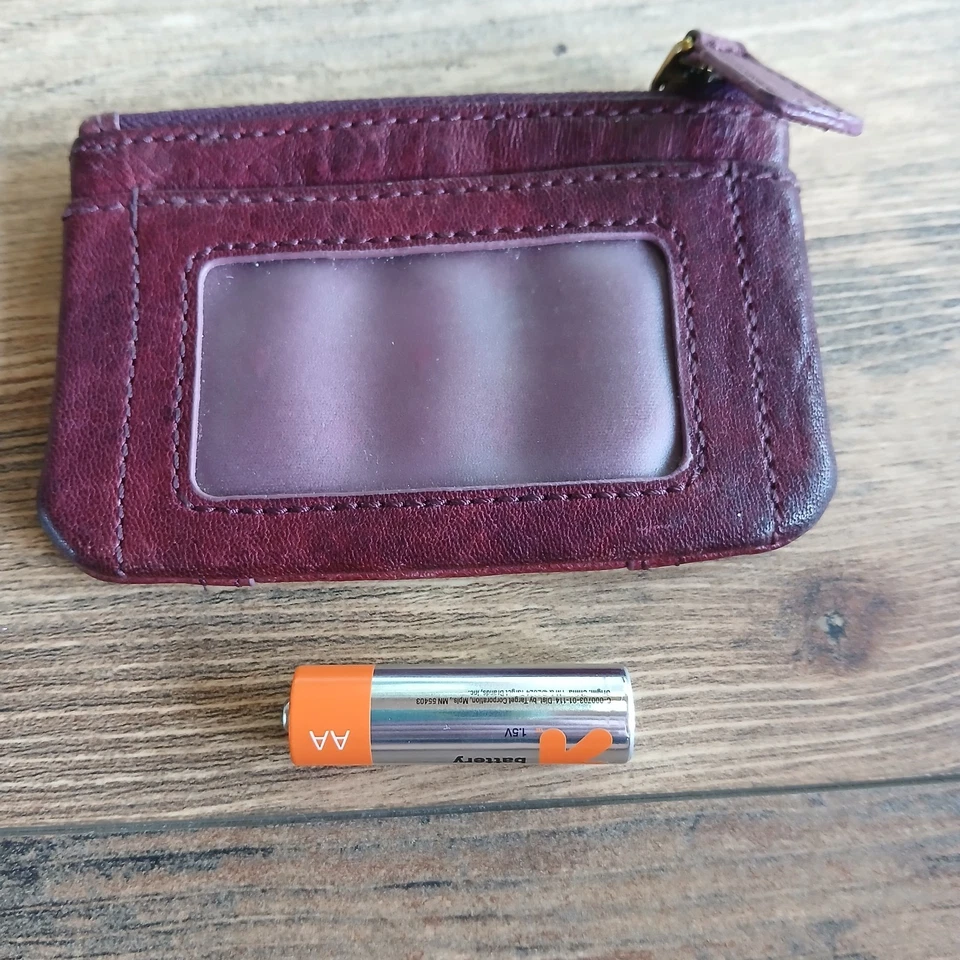 Llavero de cuero fósil identificación monedero tarjetero borgoña botón con cremallera Foto 3 de 4