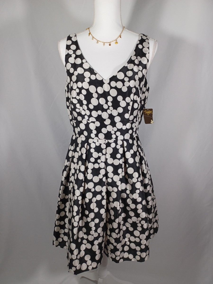 Ann Taylor Dress Womens 8 Black White Polka Dot Fit & Flare V Neck Party  Wedding | eBay