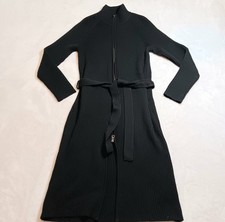 J.CREW Black Ribbed Sweater Dress Small Front Zipper High-Neck 100% Wool. Casual