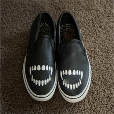 Men  s Black/White Lace-Up Sneakers, Skull Teeth Graphic Print, Round Toe
