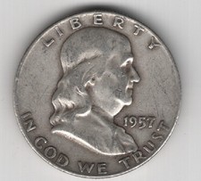 1957 D FRANKLIN HALF DOLLAR 90% SILVER DENVER MINT 50¢ UNITED STATES OF AMERICA