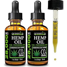 2 Pack Best Hemp Oil Drops for Pain Relief Stress Sleep PURE ORGANIC 28,000mg Ve