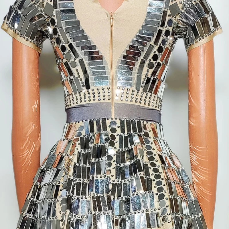 Vestido de Lentejuelas Plateado/Dorado Escenario Actuación Brillante Disfraces Fiesta Cantante Bailarina Foto 4 de 4