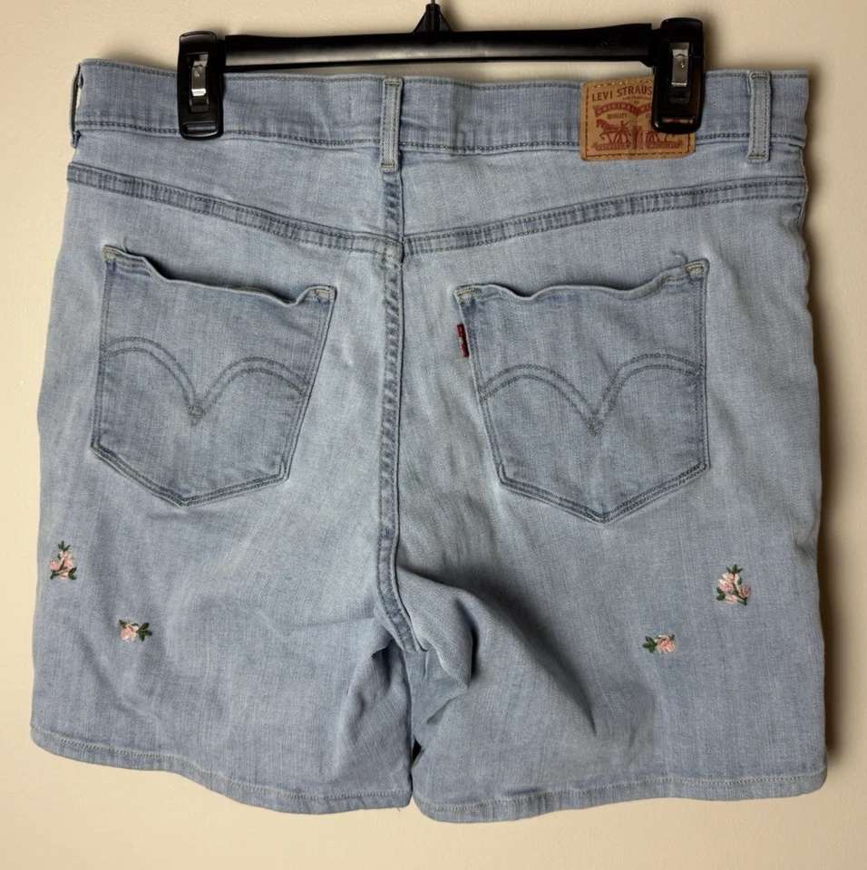 Pantalones Cortos Vaqueros Clásicos Levis Talla 30 Floral Bordado Denim Azul Rosa Verde Blanco Foto 4 de 4