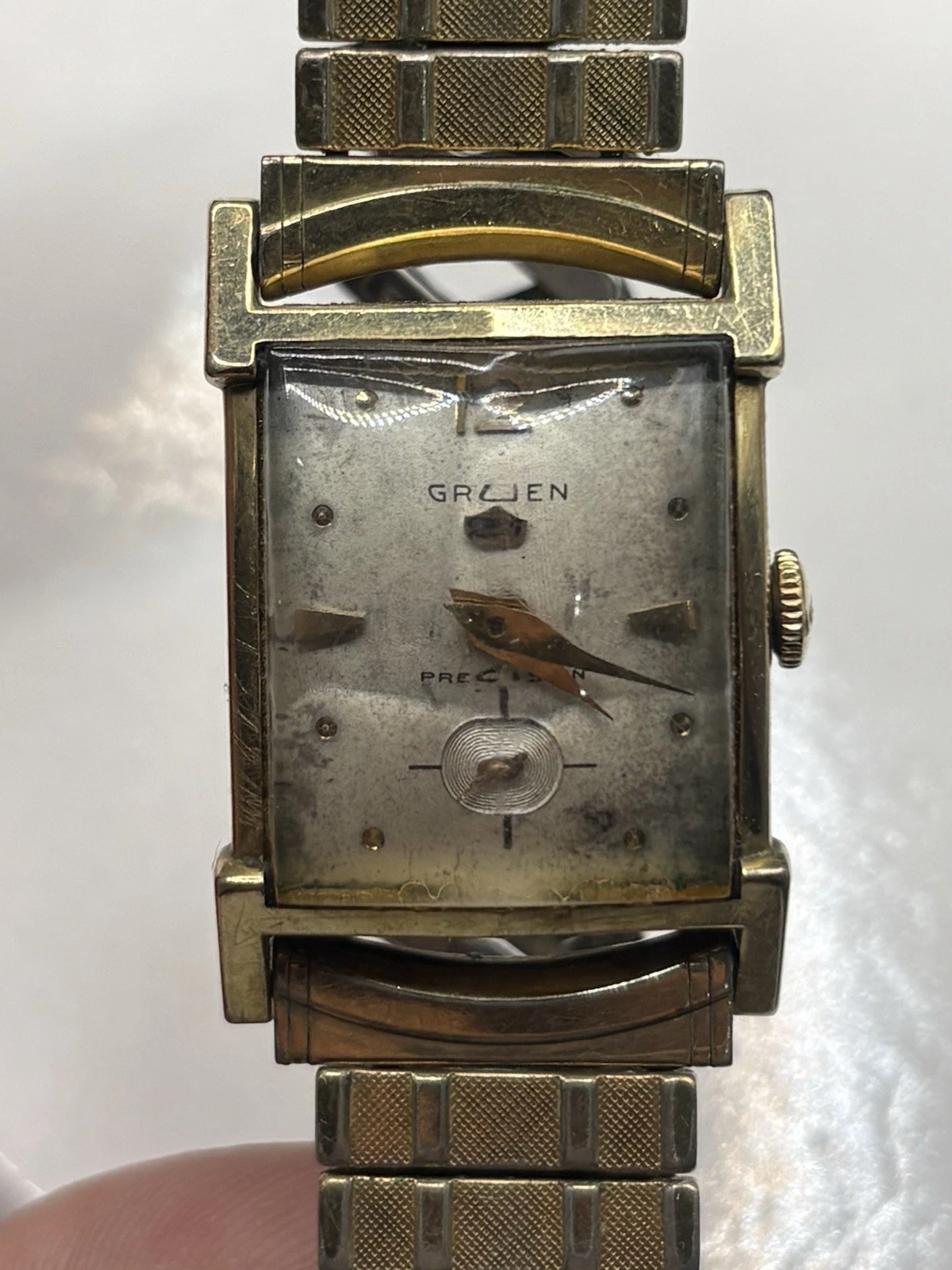Breguet — Gruen Precision Watch Gold Filled Faceted Sector Crystal Self Winding Runs 22mm