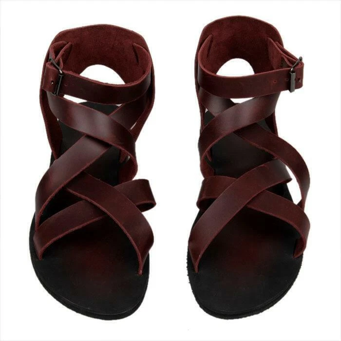Sandalias de cuero con tiras Gladiador para hombre punta abierta zapatos de playa zapatos de salón 2025 Foto 3 de 4