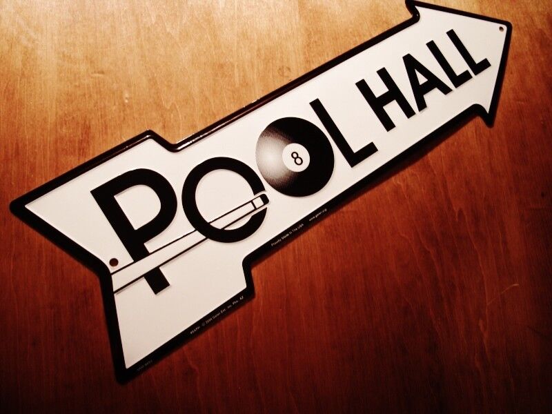 Vintage Style Pool Hall Billiards Table Bar Pub Tavern Metal Arrow Sign Wall Decor with Cue and 8 Ball Vintage Style Pool Hall Billiards Table Bar Pub Tavern Metal Arrow Sign Wall Decor with Cue and 8 Ball