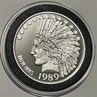 1989 Milwaukee Numismatic Rare Coin 1 Troy Oz .999 Fine Silver Indian Head Round