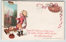 Postcard 1905 Valentine Young Child Painting a Lovely Woman