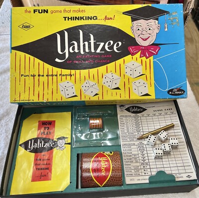 Vintage Yahtzee 1956 Game in Box #950 Yatzee E.S Lowe Co. BOARD GAME Original