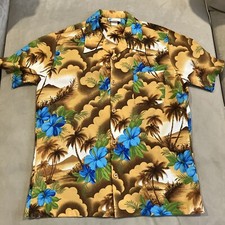 Vintage - Islander - Short Sleeve Brown Floral Hawaiian Shirt - Made USA - Large