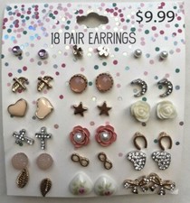 18 Pairs Fashion Earrings Set Ear Stud Jewelry Assorted Styles, Star, Heart