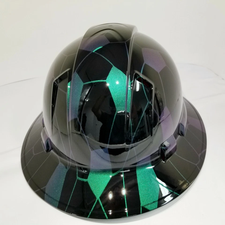 Sombrero duro de ala completa personalizado hidro sumergido cambio de color hexagonal camuflaje negro súper enfermo  Foto 3 de 4