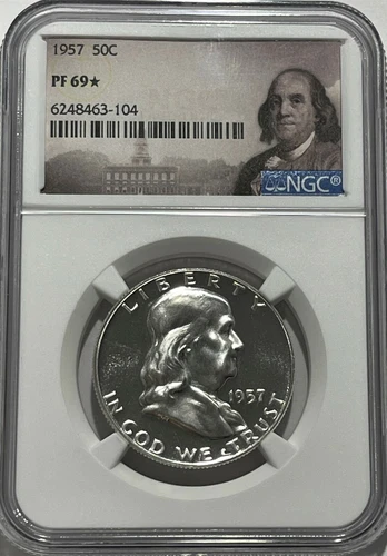1957 NGC PF69 Star Silver Proof Franklin Half Dollar Coin 50c 90% Silver