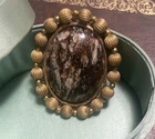 *RARE* Miriam Haskell Brown Jasper Cabochon Gold Tone Beaded Brooch