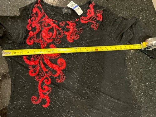 HM Collection Women’s XL Dressy Black & Red 3/4” Sleeve Top NWT - Picture 6 of 12
