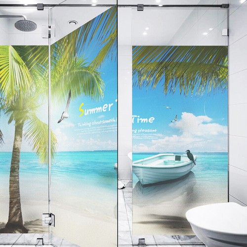 Frosted Window Film Decorative Seaside Beach Glass Stickers Static NEW - Picture 5 of 35