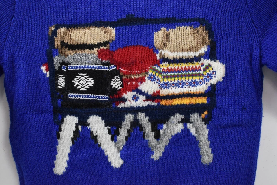 Suéter de malha novo com etiquetas Polo Ralph Lauren tamanho 3/3T azul bordado família urso de esqui $295 - Imagem 3 de 4