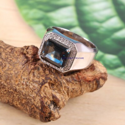 Natural London Blue topaz & CZ Gemstone with 925 sterling silver Ring ...