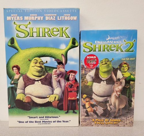 Shrek 1 & 2 VHS lot DreamWorks Animated Movies. Eddie Murphy. Shrek 2 Sealed.