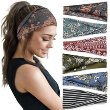 6 Boho Headbands Women Wide Hair Bands Yoga Workout Gym Makeup Non Slip Stretchy