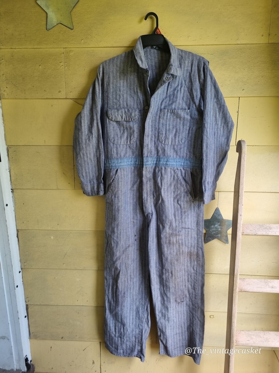 Vintage Men's Herringbone Denim Coveralls With Talon Zipper